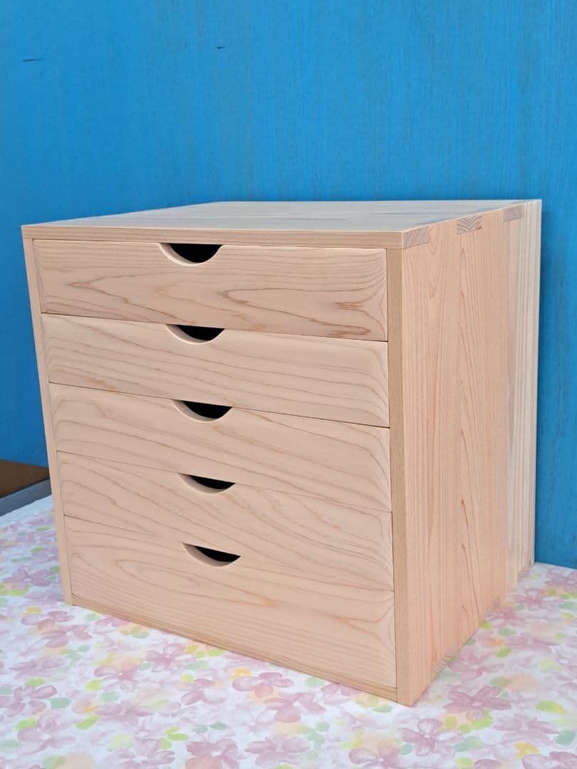手作り桧の書類収納５段チェスト