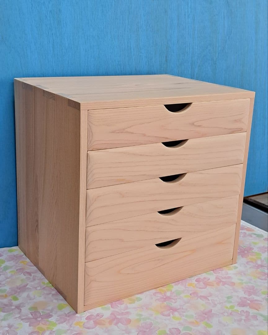 手作り桧の書類収納５段チェスト