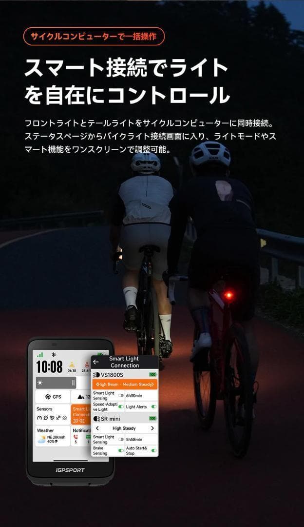 アイジーピースポーツ（iGPSPORT）VS1800S スマートフロントライト