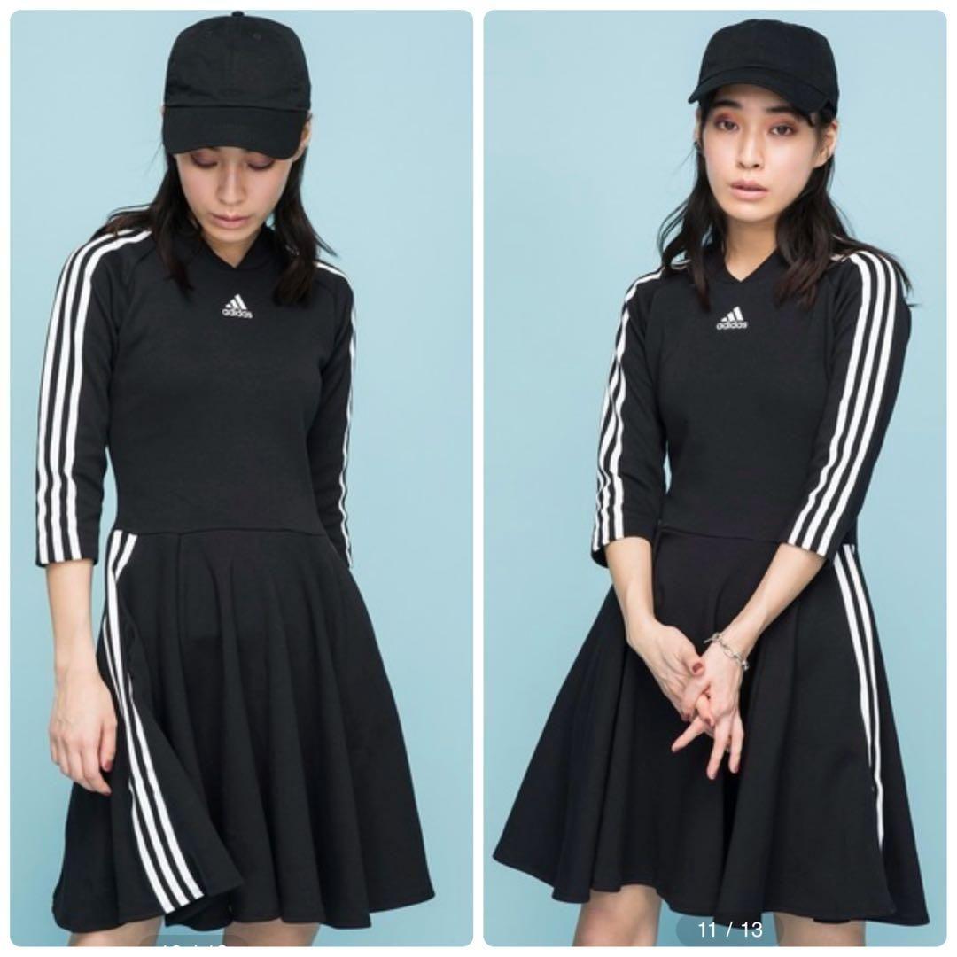 【美品】adidas 3ストライプスドレス スウェットフレアワンピース L