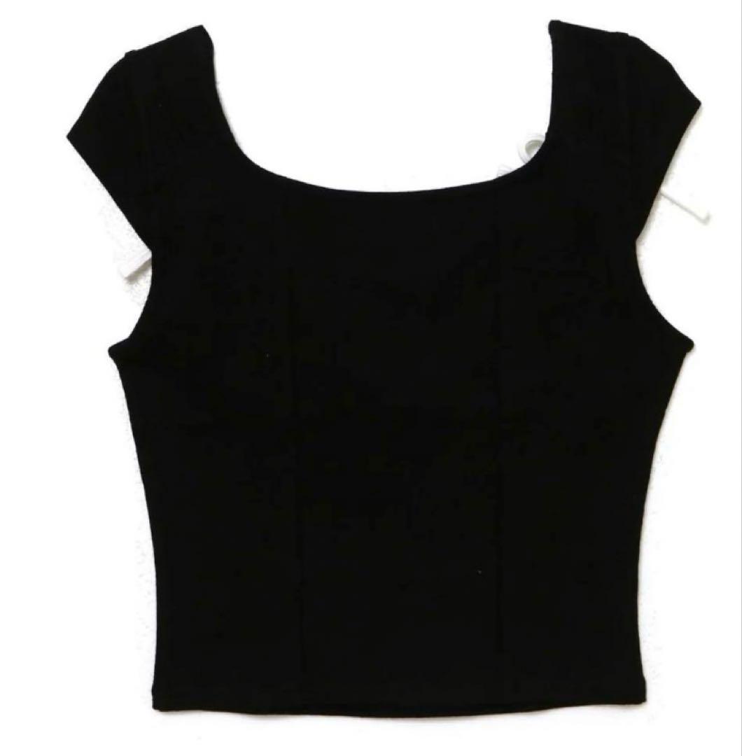 トップス andmary Tina ribbon tops BLACK