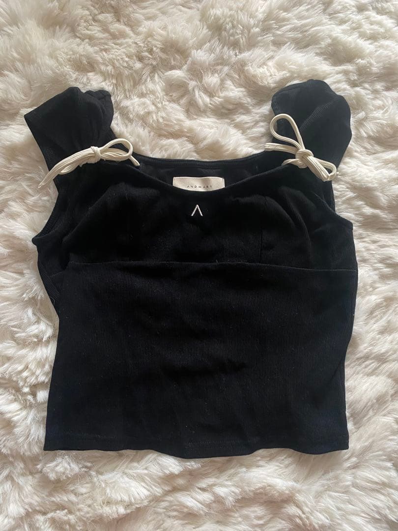 トップス andmary Tina ribbon tops BLACK