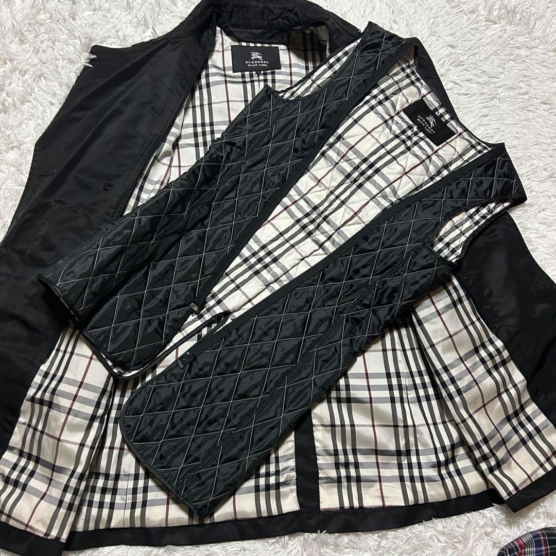 【極美品】バーバリー ブラックレーベル トレンチコート ナイロン 黒 ライナー