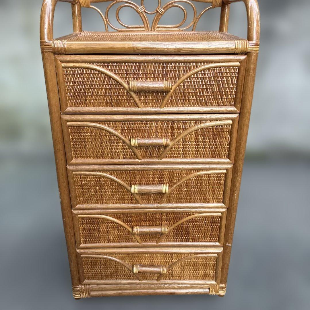 【レトロ家具】ラタン 籐製 5段チェスト 収納棚 約H93.5 W49cm