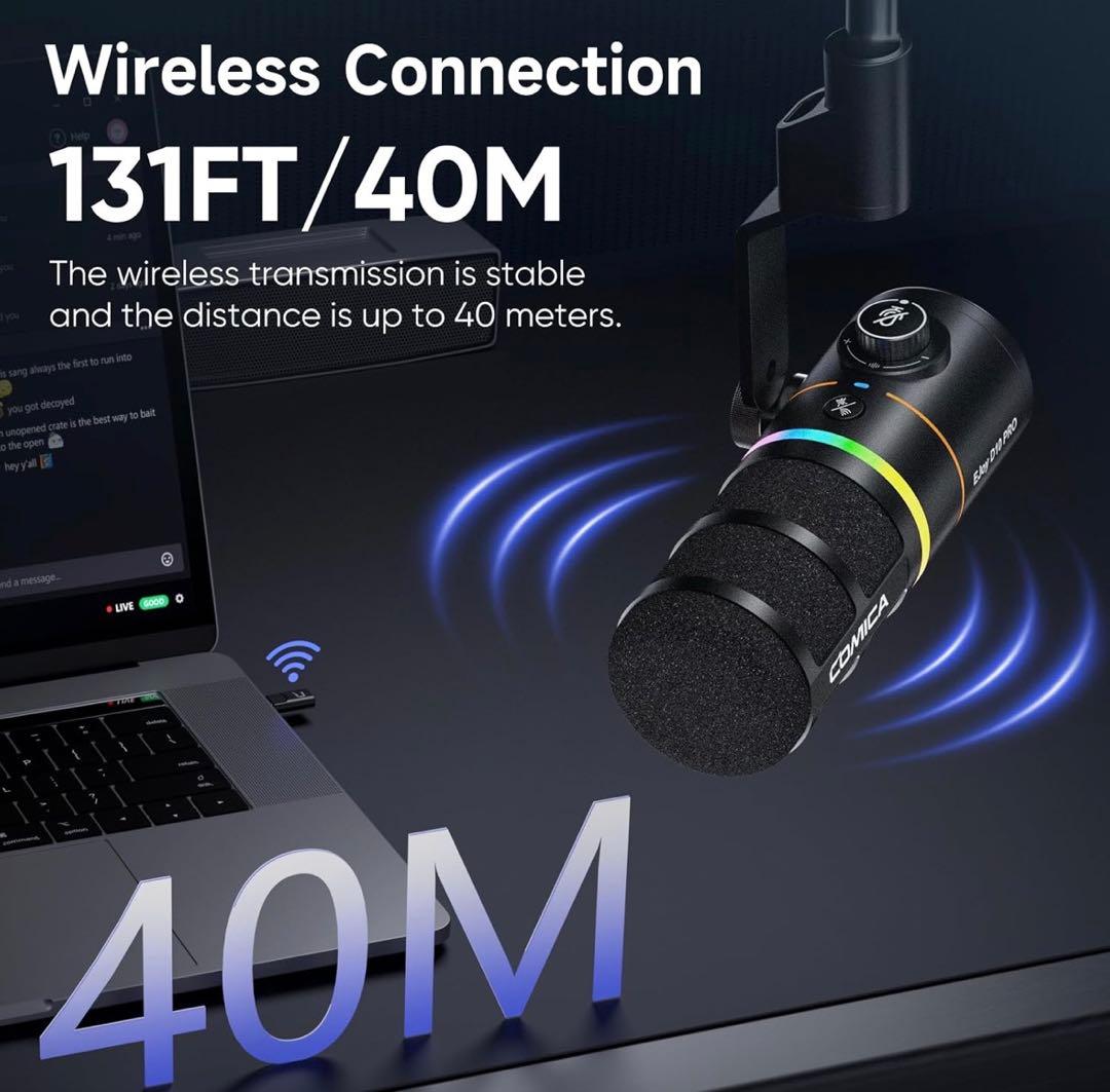 COMICA最新ワイヤレスダイナミックマイク USBゲーミングRGBライティング