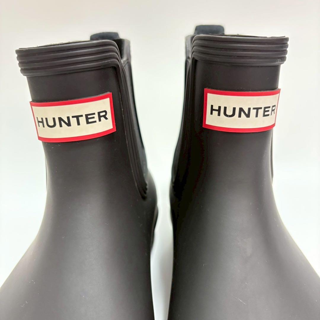 【美品】HUNTER レインブーツ ショート 24cm サイドゴア ブラック