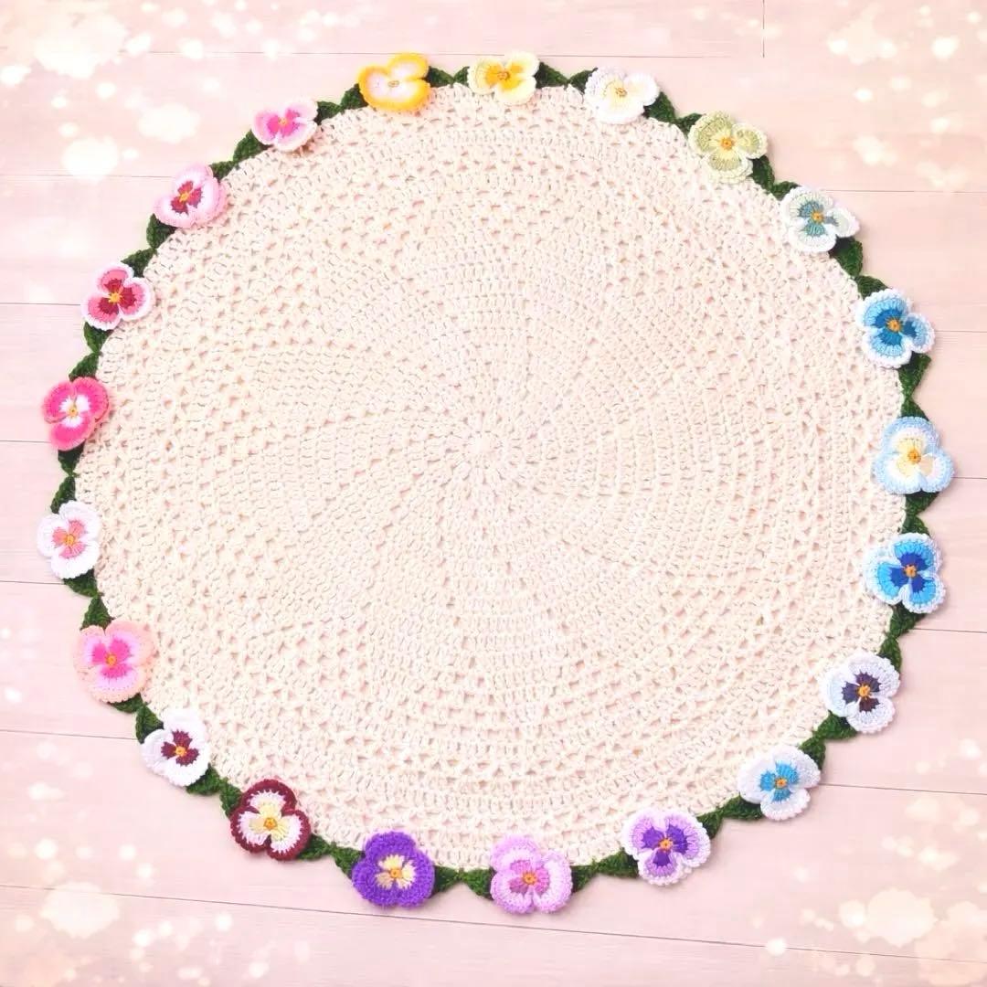 【お値下げ中】豪華なカラフルパンジーの花束ブランケット【一点物】