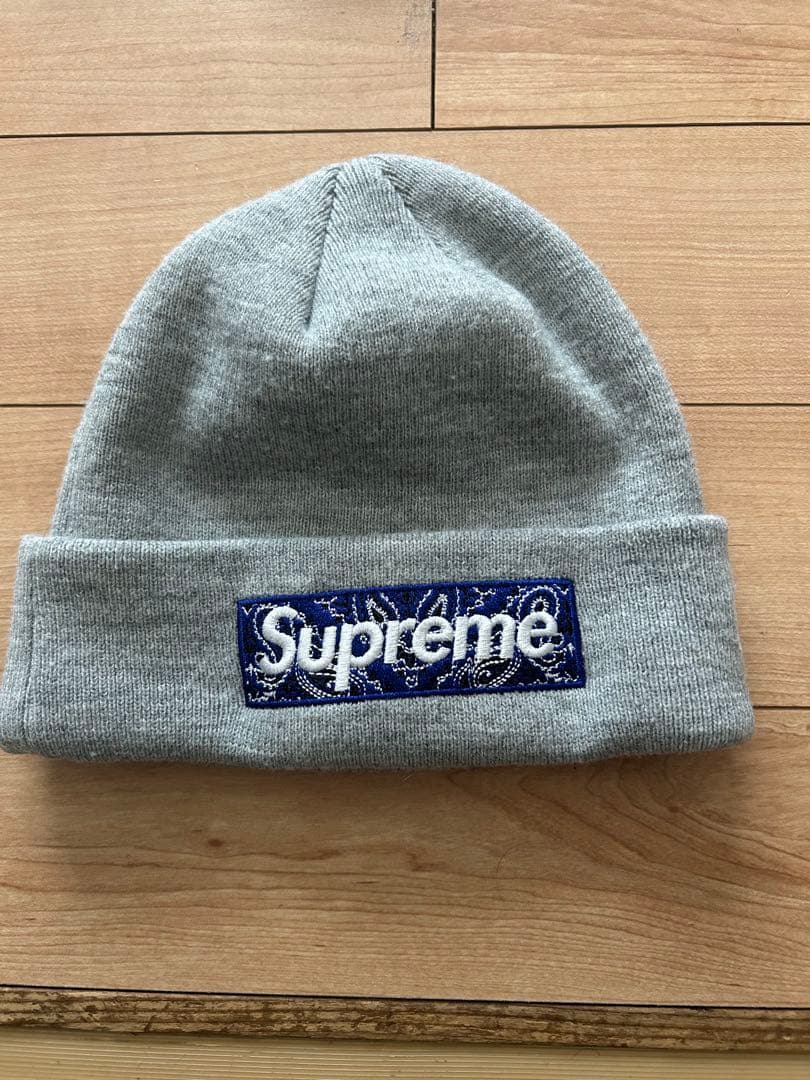 Supreme NEW ERA ニット帽　ビーニー　バンダナ　BOXロゴ　グレー