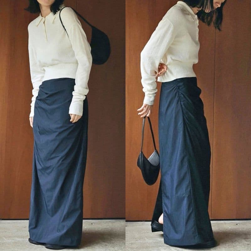 アンヌークTuck Long Skirt　ネイビー サイズ38