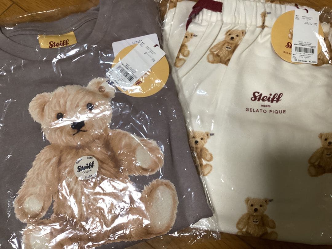 ジェラートピケ　シュタイフ　ワンポイントロングTシャツ＆総柄ネルロングパンツ