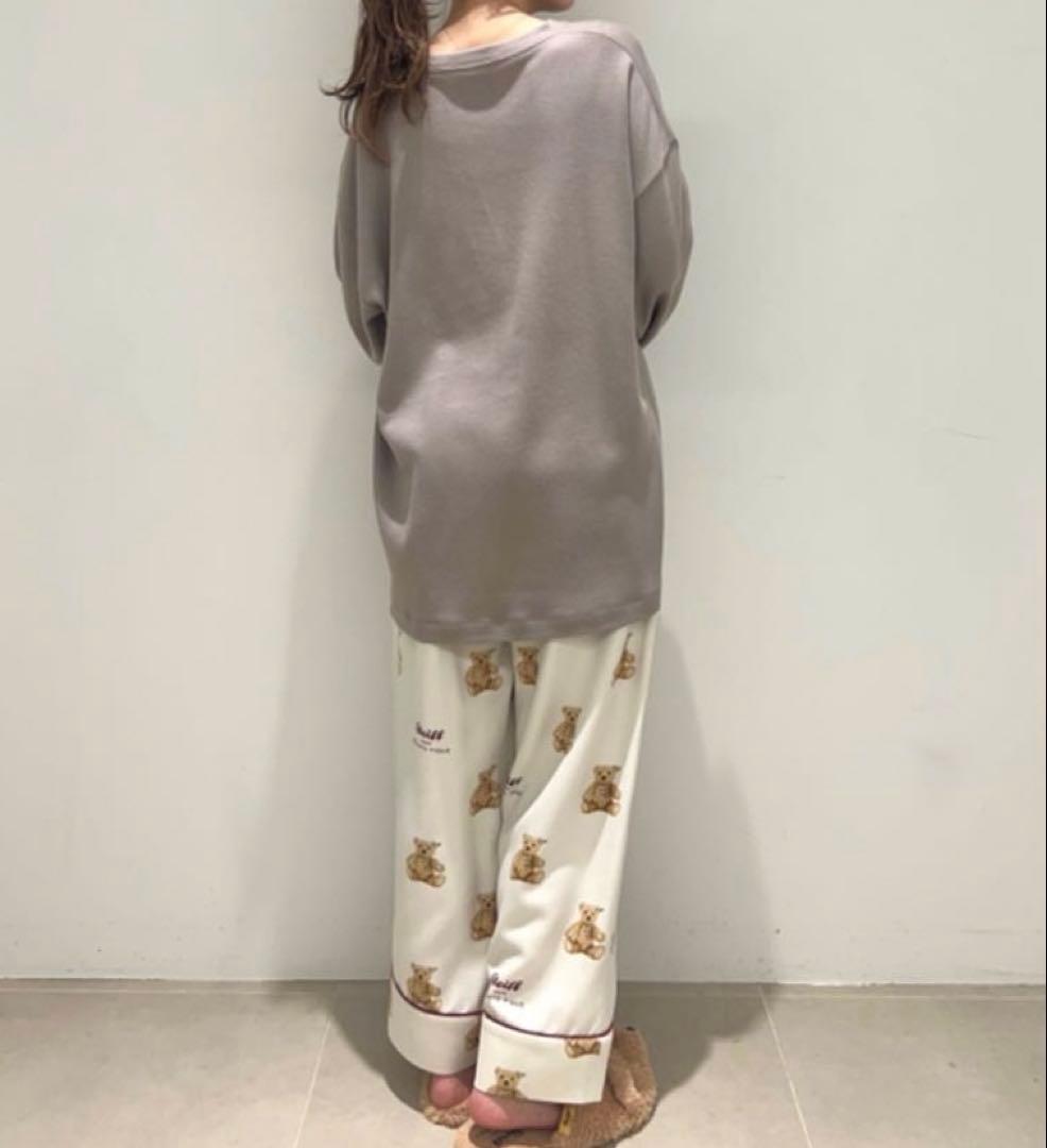 ジェラートピケ　シュタイフ　ワンポイントロングTシャツ＆総柄ネルロングパンツ