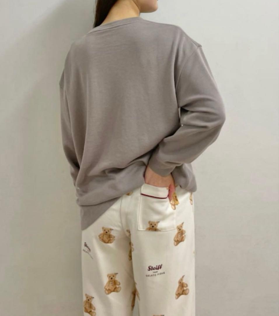 ジェラートピケ　シュタイフ　ワンポイントロングTシャツ＆総柄ネルロングパンツ