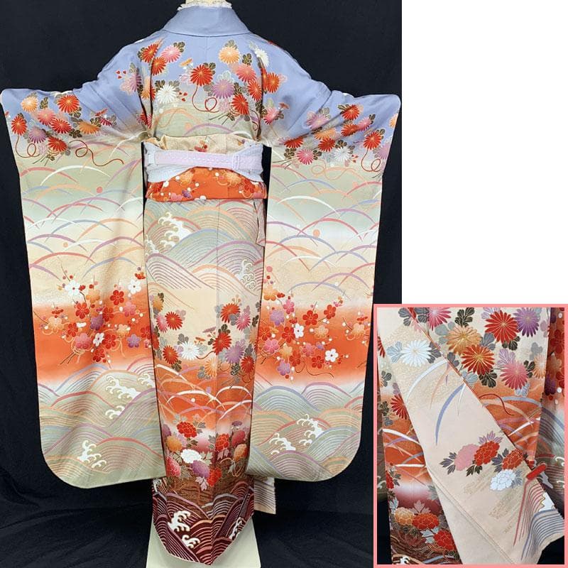 603z3☆振袖 古典柄 金駒刺繍 金彩 花束 露芝☆美品 成人式結婚式十三参り