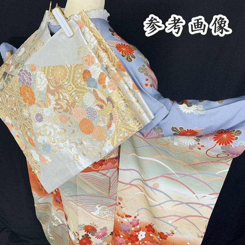 603z3☆振袖 古典柄 金駒刺繍 金彩 花束 露芝☆美品 成人式結婚式十三参り