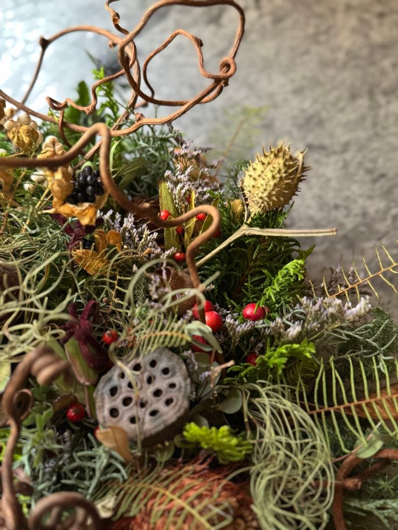 ドライフラワー クリスマス 正月飾り オブジェ リース 約45cm
