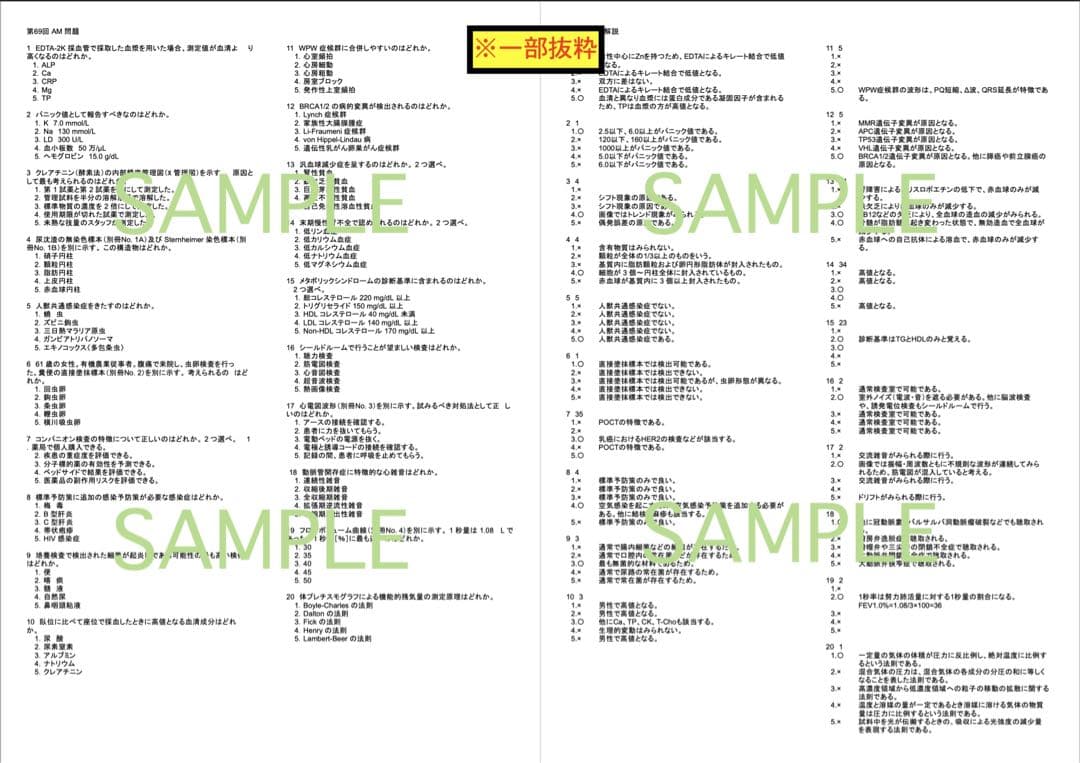 【チータラ】臨床検査技師 国家試験 まとめノート過去問 解答 解説