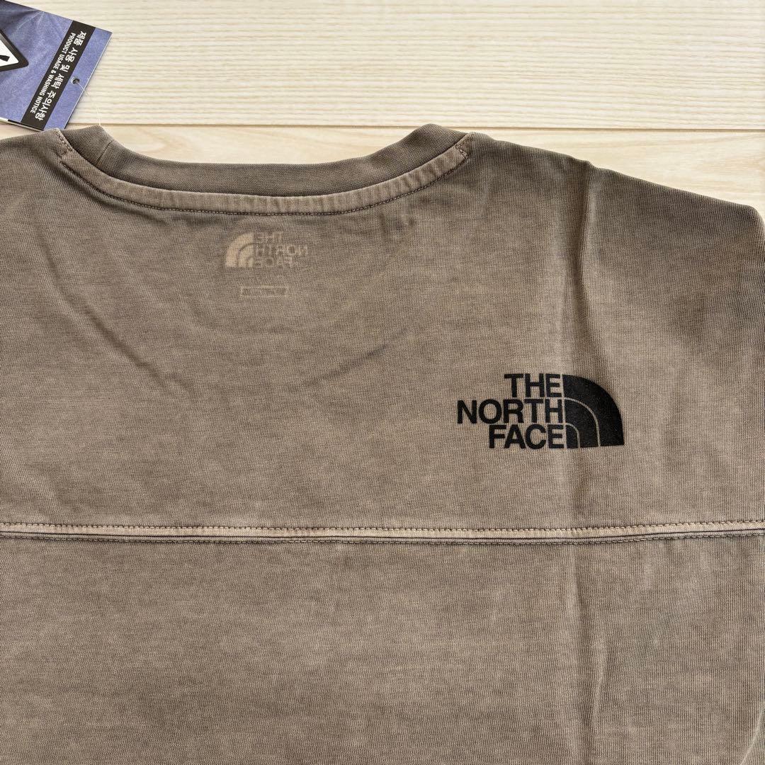 男女兼用／韓国限定 ノースフェイス ロゴ ステッチ Tシャツ ブラウン M