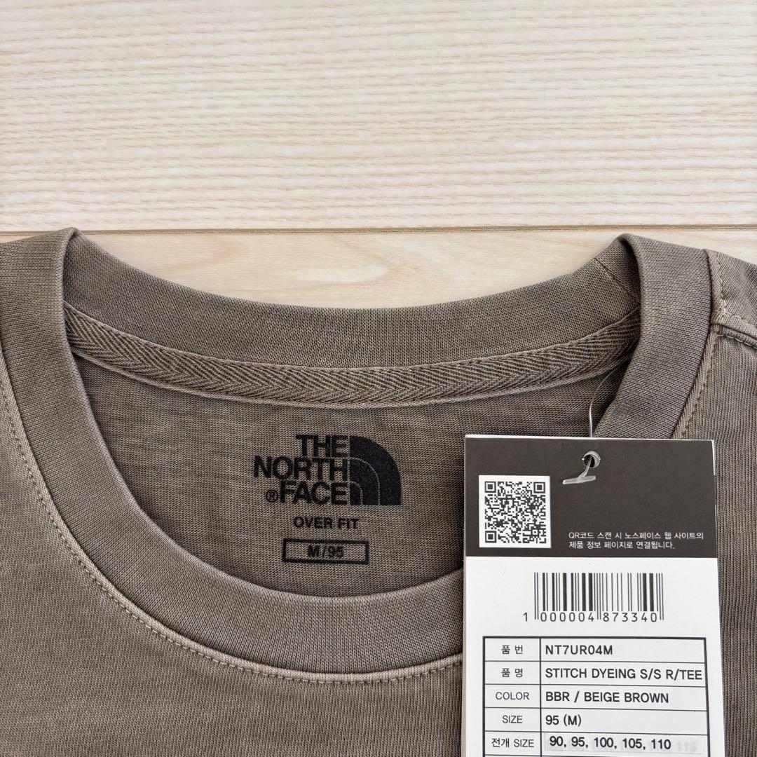 男女兼用／韓国限定 ノースフェイス ロゴ ステッチ Tシャツ ブラウン M