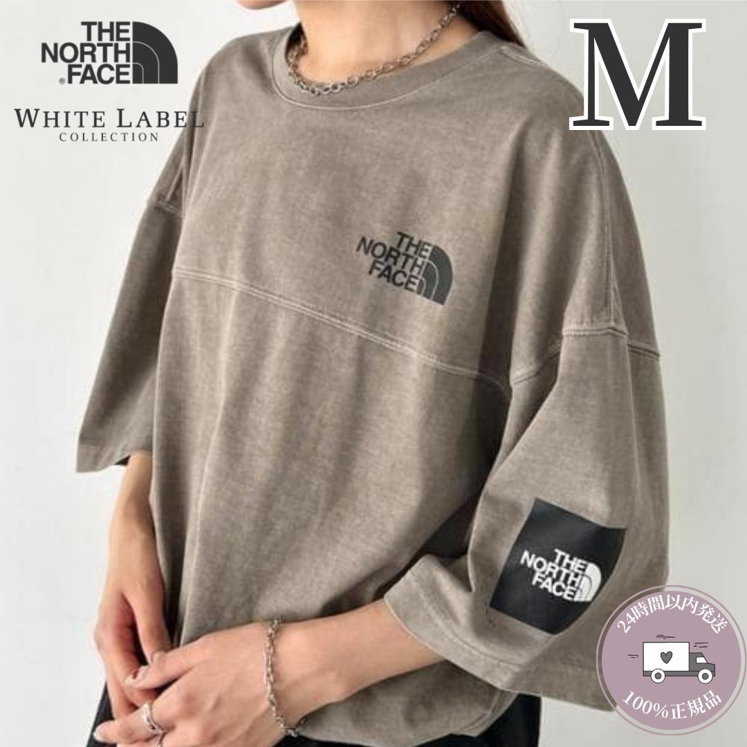男女兼用／韓国限定 ノースフェイス ロゴ ステッチ Tシャツ ブラウン M