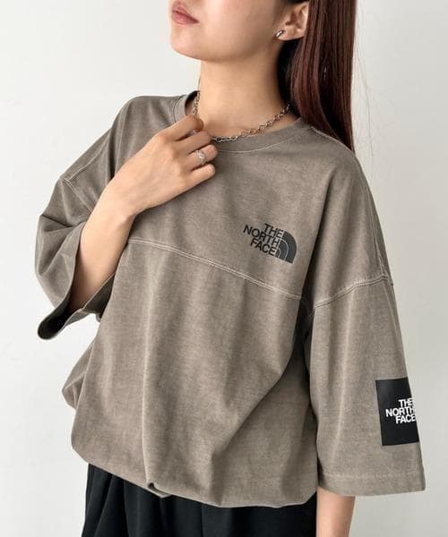 男女兼用／韓国限定 ノースフェイス ロゴ ステッチ Tシャツ ブラウン M