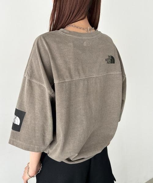 男女兼用／韓国限定 ノースフェイス ロゴ ステッチ Tシャツ ブラウン M