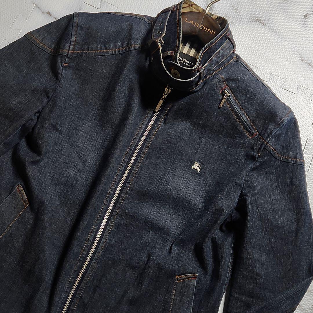 極美品✨バーバリーブラックレーベル ライダースジャケット デニム ノバチェック