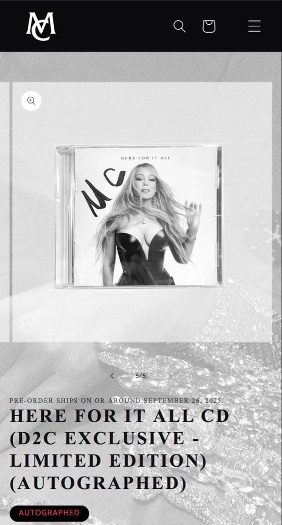 直筆サイン ハート入り マライアキャリー CD「Here For It All」