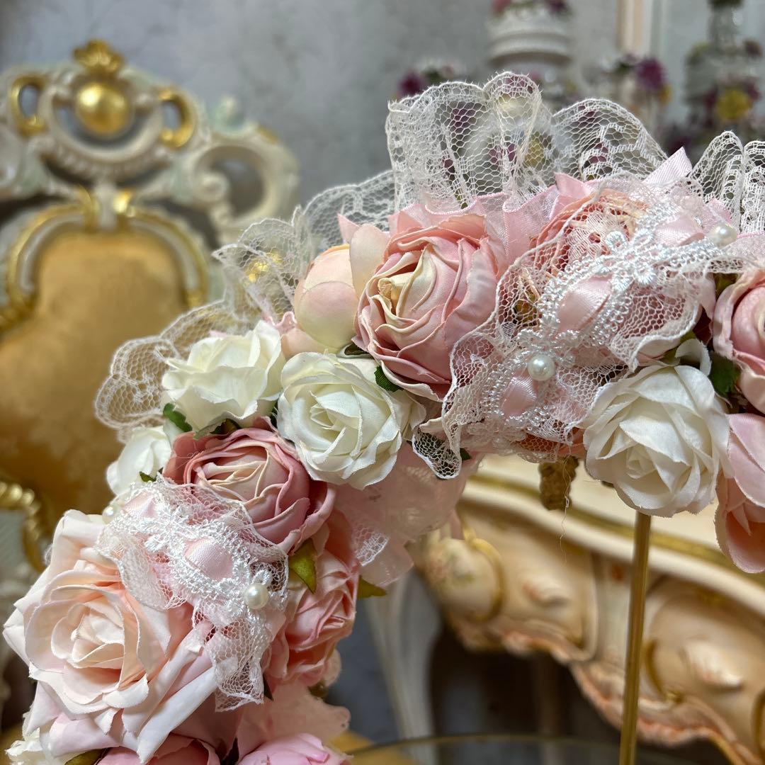 薄いピンクの薔薇リース 限定1点限り