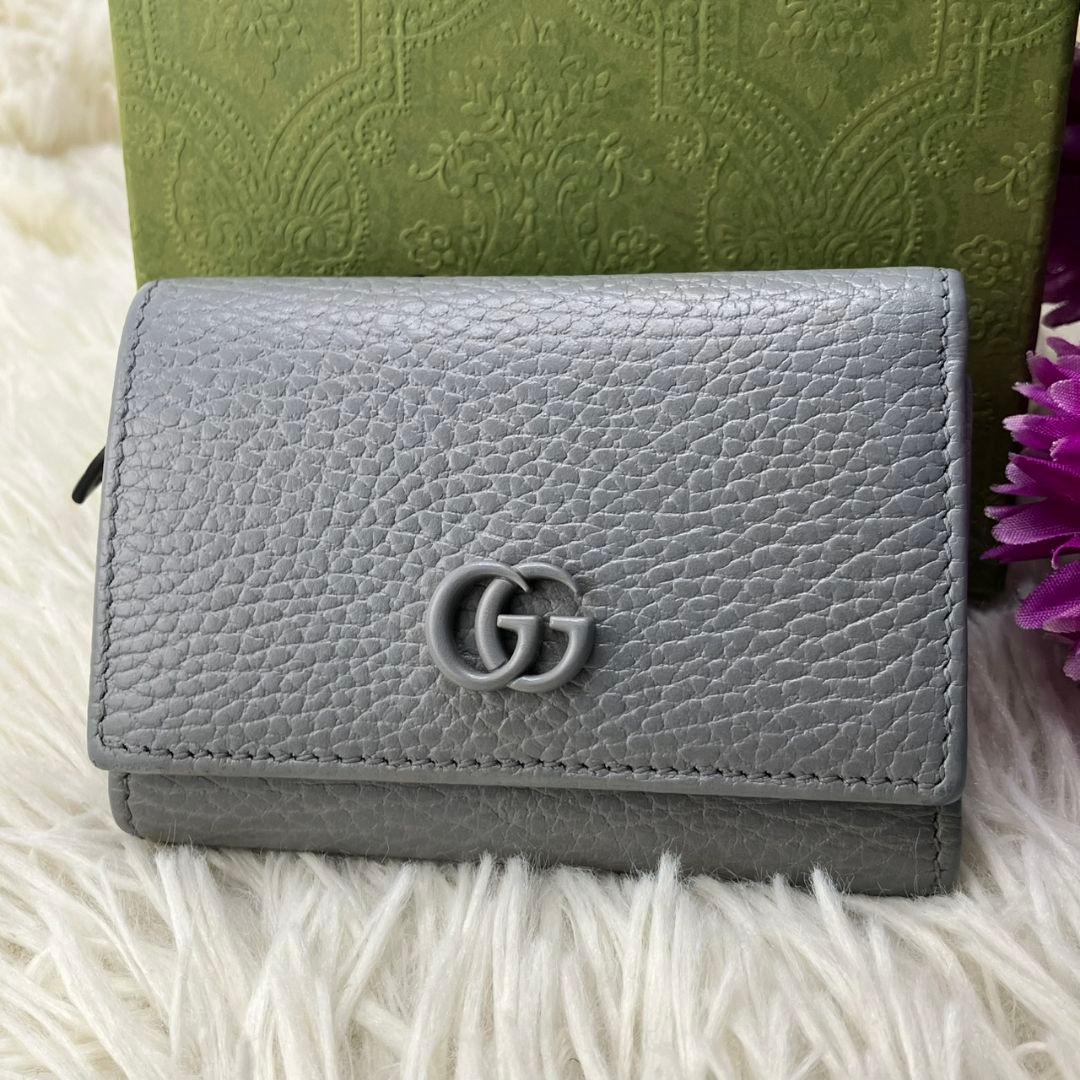 ✨極美品✨GUCCI 三つ折り　財布　プチマーモント　GGエンブレム　グレー