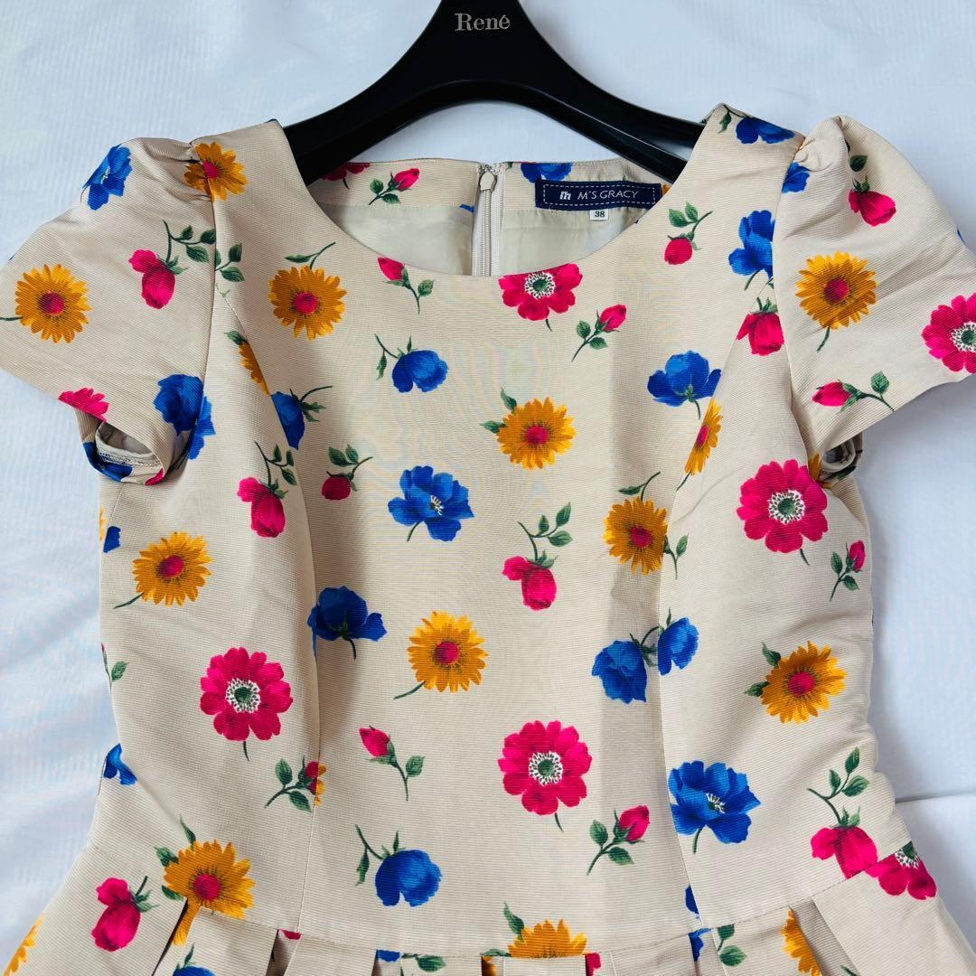 美品 エムズグレイシー フレア 花柄 ワンピース M