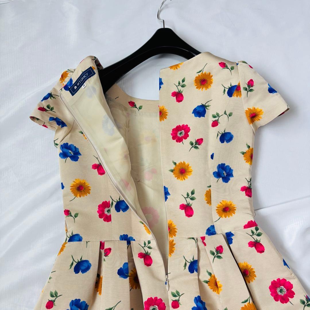 美品 エムズグレイシー フレア 花柄 ワンピース M