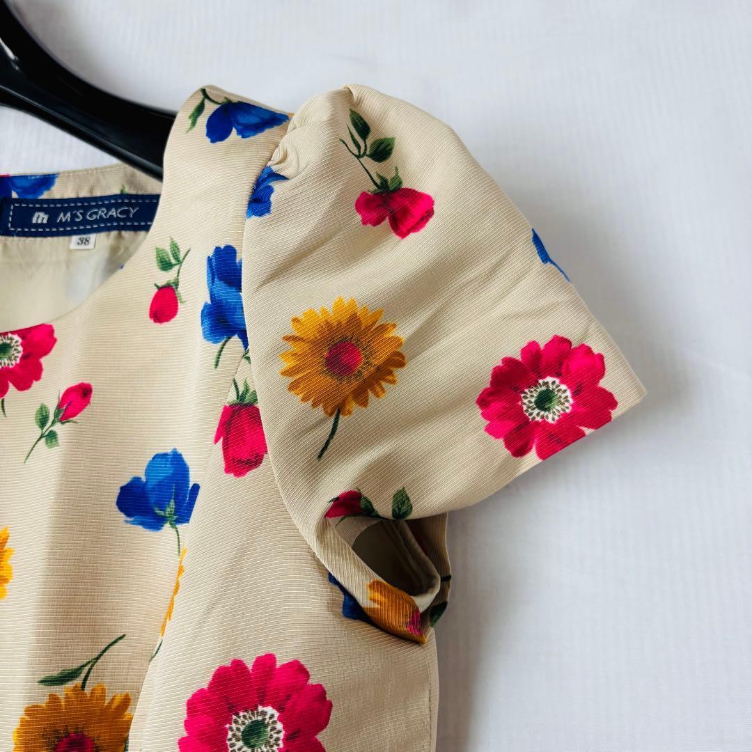 美品 エムズグレイシー フレア 花柄 ワンピース M