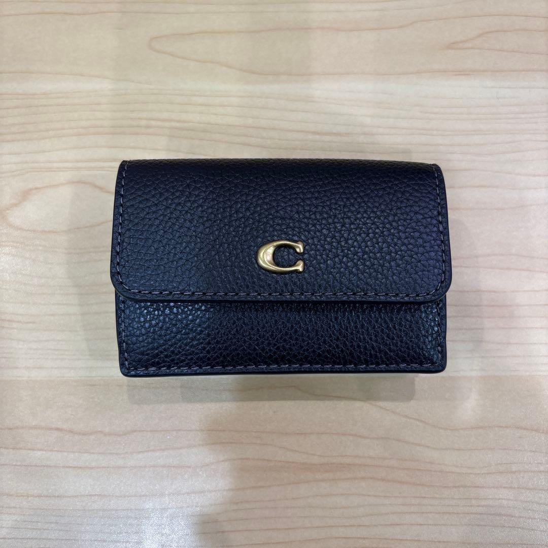 【s】COACH ミニ トライフォールド ブラック 三つ折り財布
