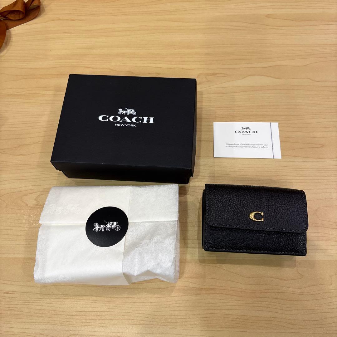 【s】COACH ミニ トライフォールド ブラック 三つ折り財布