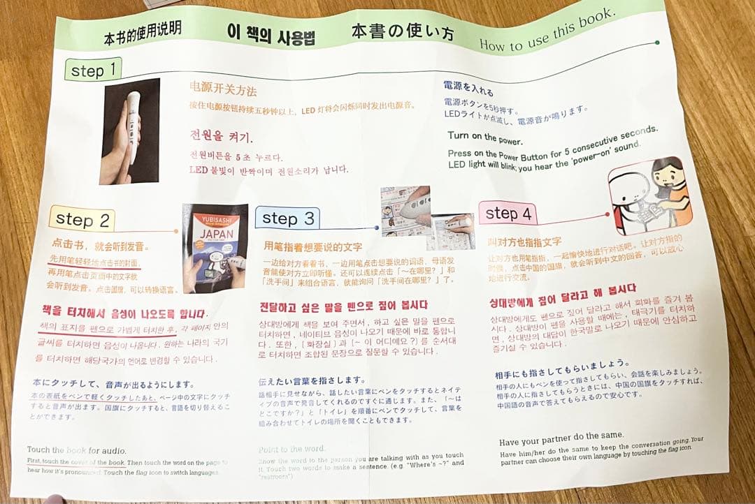 新品　オーディオブック　中国語　韓国語　英語　音声ペンYUBISASHI