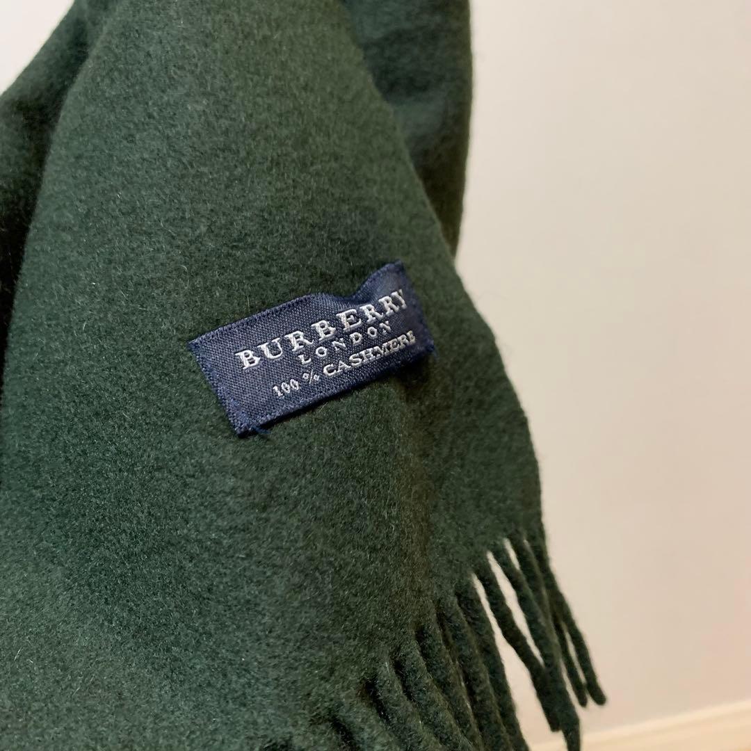 【美品】 バーバリー BURBERRY カシミヤ マフラー ホース刺繍ロゴ 深緑
