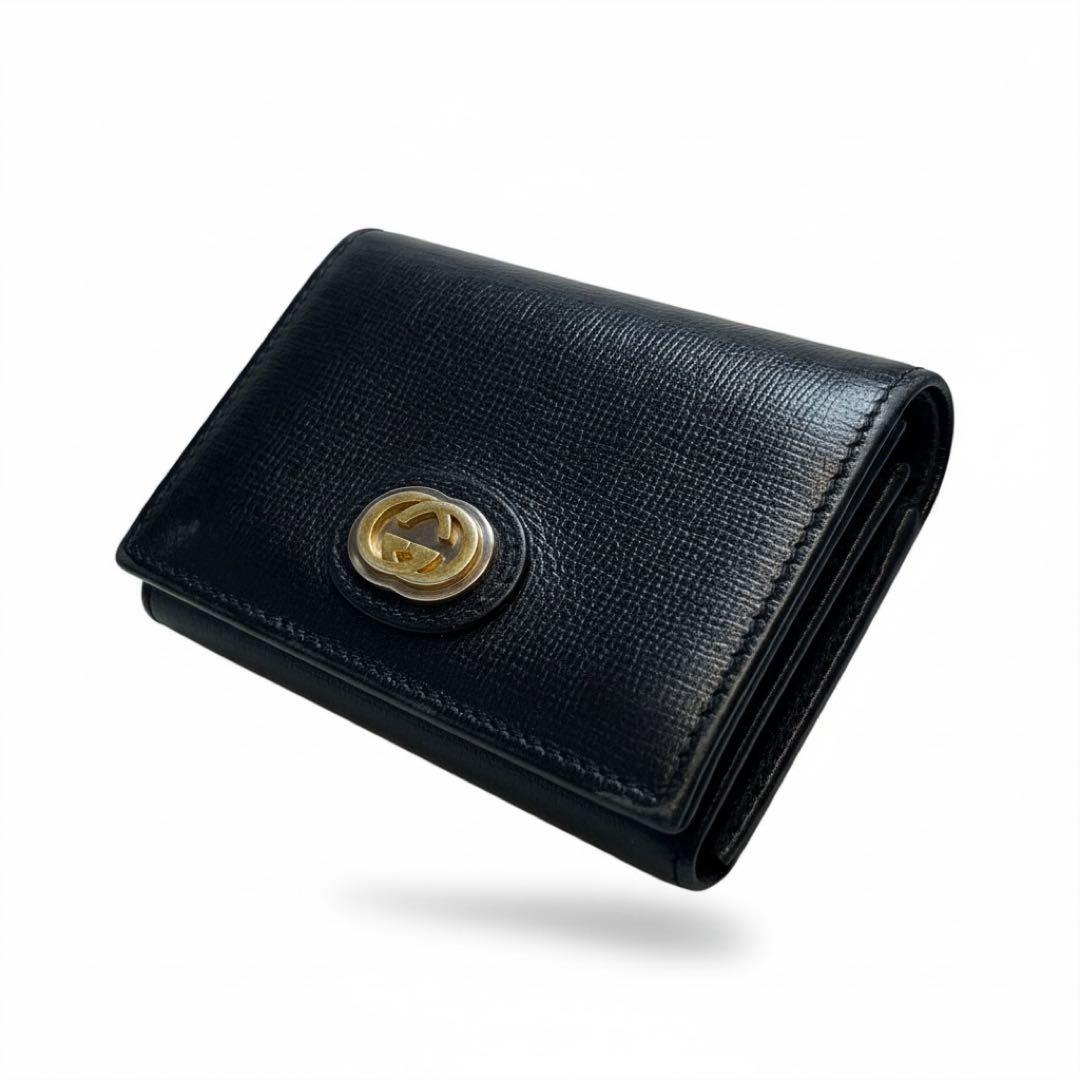 GUCCI グッチ インターロッキング G マリーナ 二つ折り財布 GG 黒