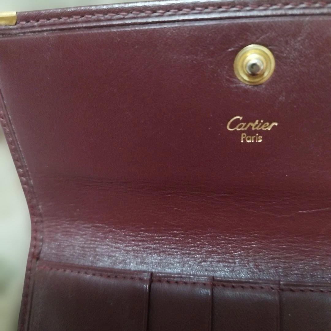 良品 Cartier カルティエ マストライン 三つ折り財布　がま口 ボルドー