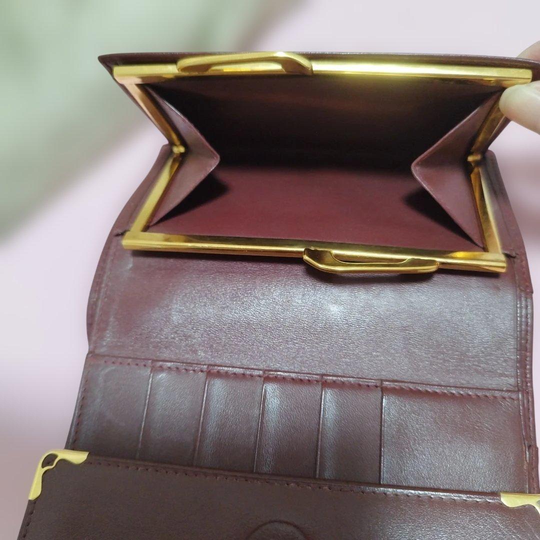 良品 Cartier カルティエ マストライン 三つ折り財布　がま口 ボルドー