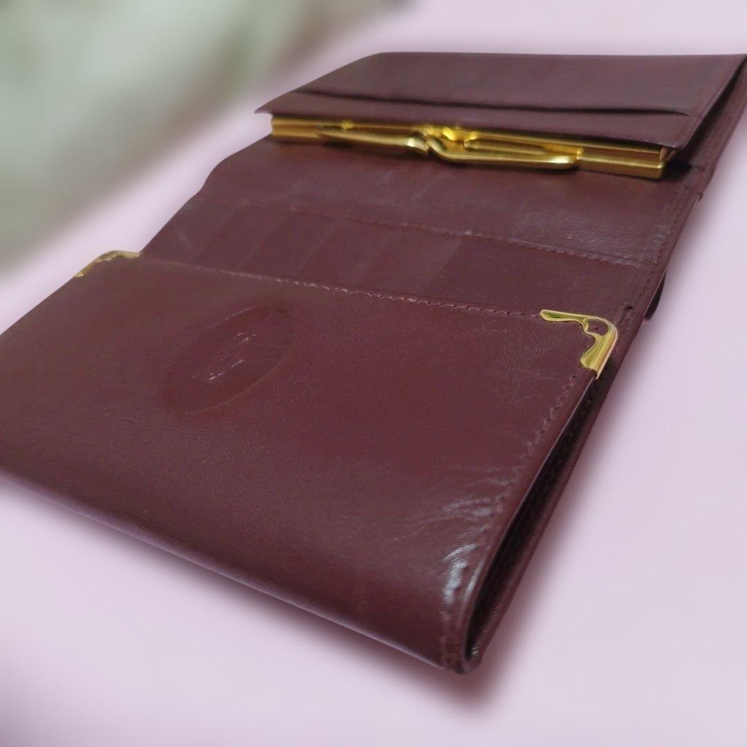 良品 Cartier カルティエ マストライン 三つ折り財布　がま口 ボルドー