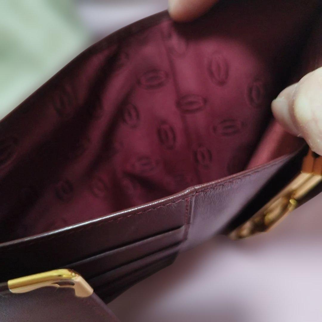 良品 Cartier カルティエ マストライン 三つ折り財布　がま口 ボルドー