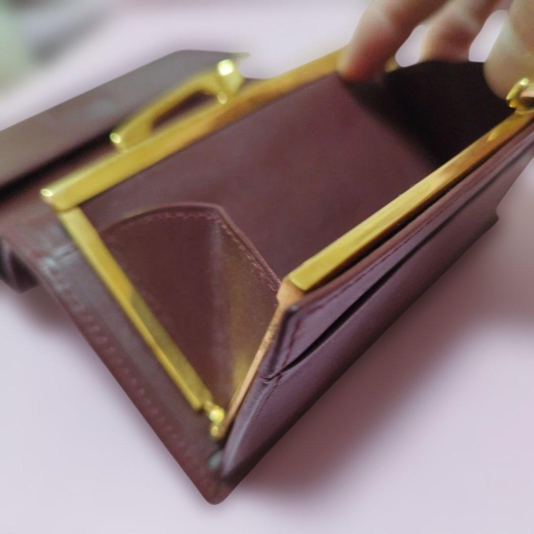 良品 Cartier カルティエ マストライン 三つ折り財布　がま口 ボルドー