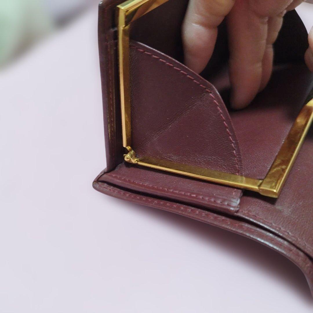 良品 Cartier カルティエ マストライン 三つ折り財布　がま口 ボルドー