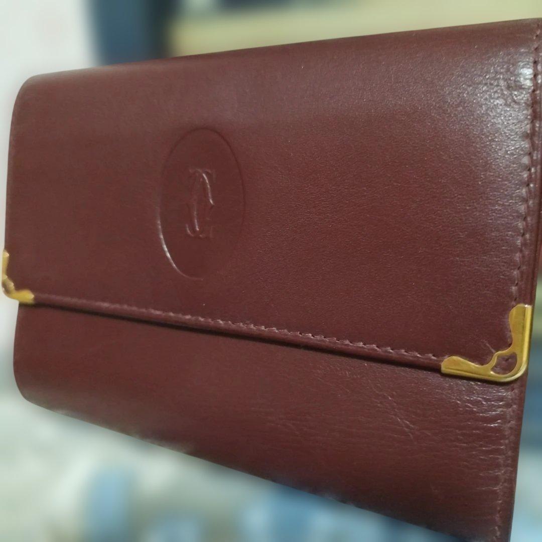 良品 Cartier カルティエ マストライン 三つ折り財布　がま口 ボルドー