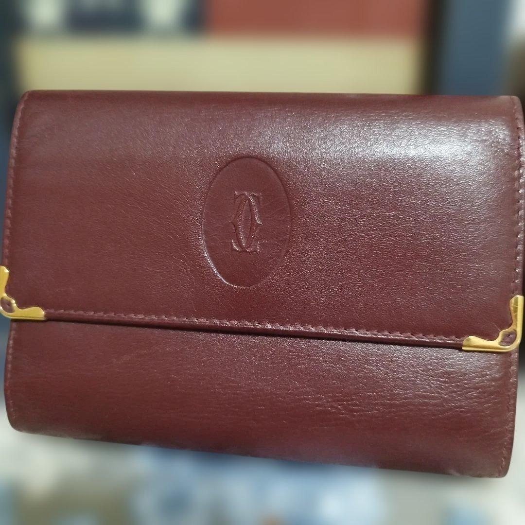 良品 Cartier カルティエ マストライン 三つ折り財布　がま口 ボルドー