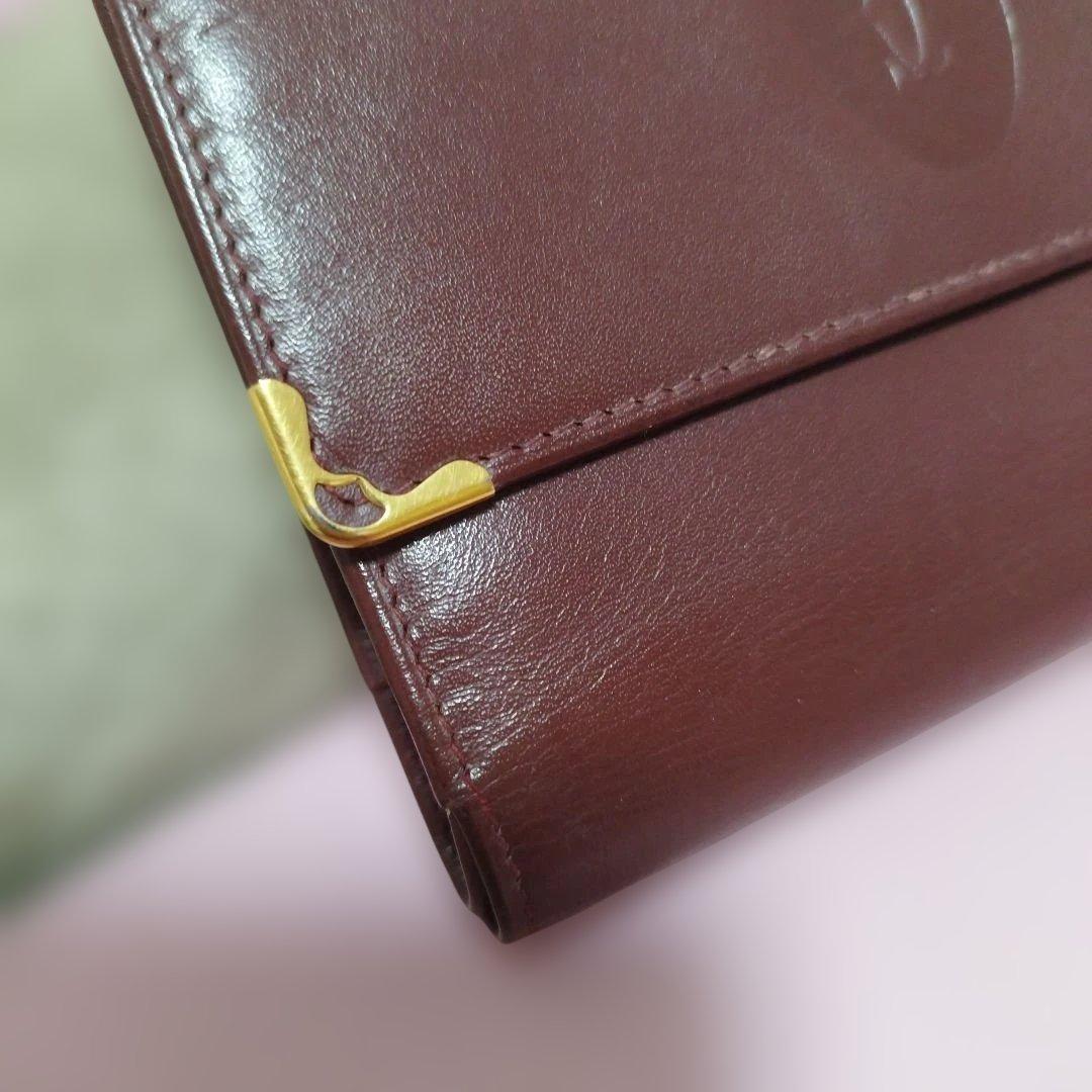 良品 Cartier カルティエ マストライン 三つ折り財布　がま口 ボルドー