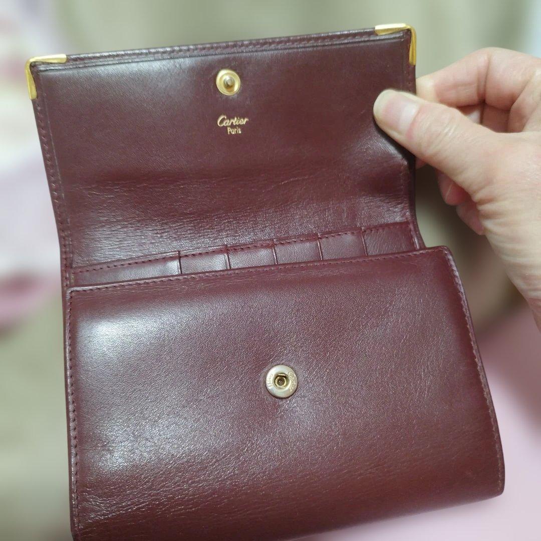 良品 Cartier カルティエ マストライン 三つ折り財布　がま口 ボルドー
