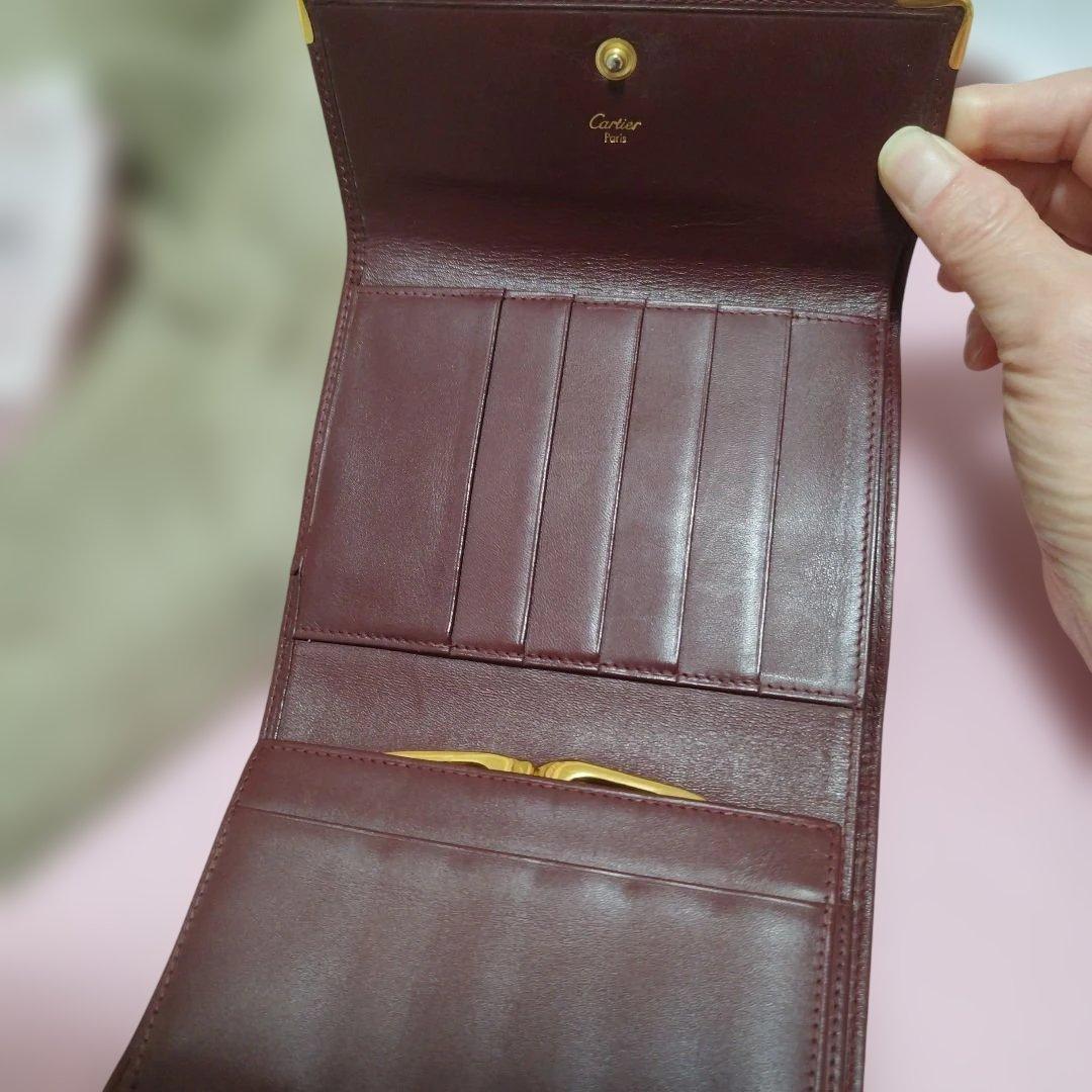 良品 Cartier カルティエ マストライン 三つ折り財布　がま口 ボルドー