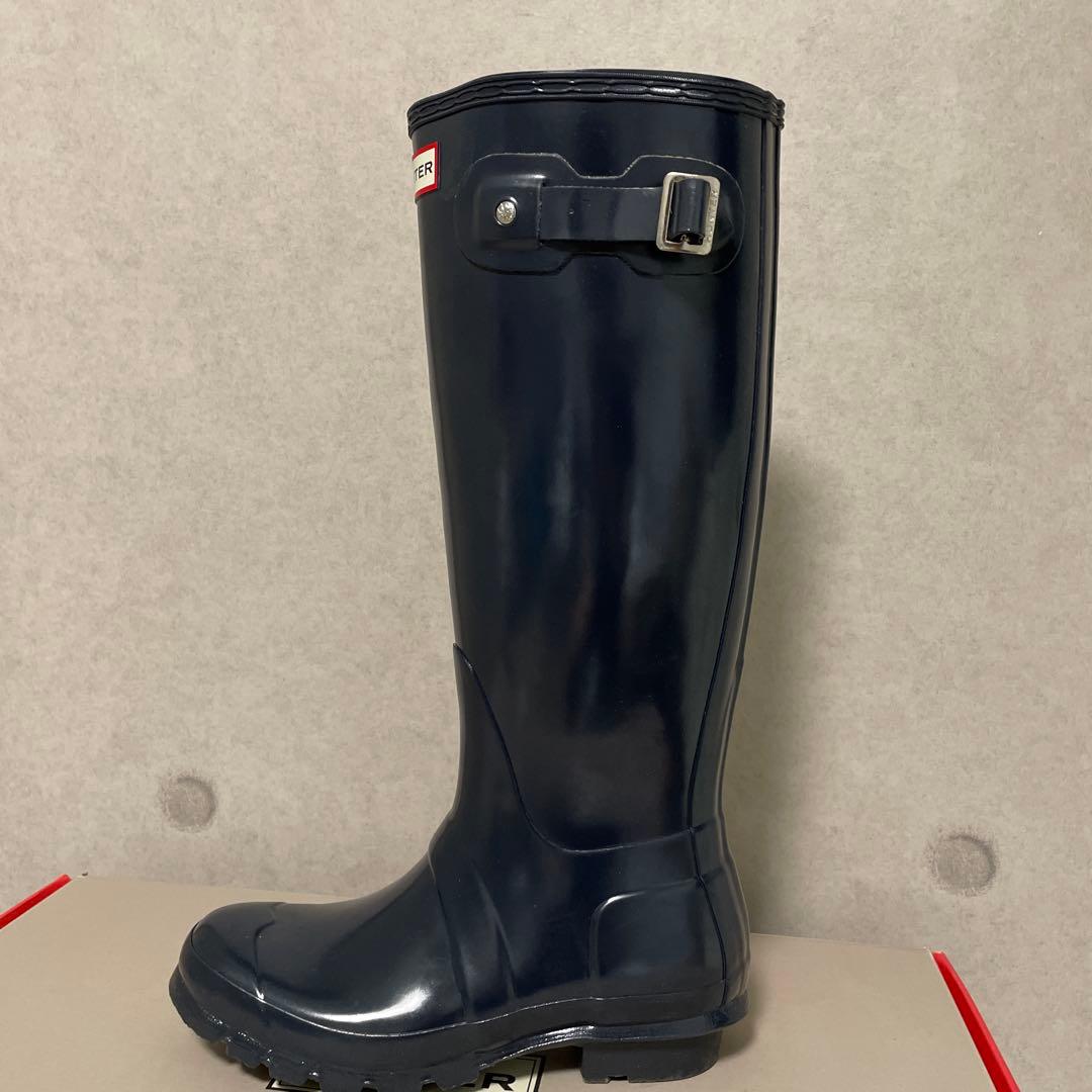 HUNTER ネイビー ロングブーツ バックル付き