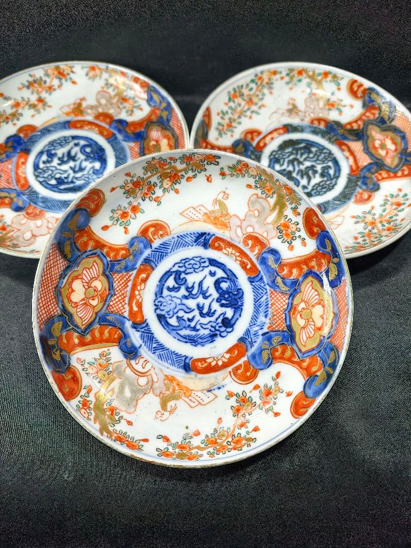 古伊万里 色絵金彩小皿3枚 手描き 骨董 旧家蔵出し美品 時代物 古美術